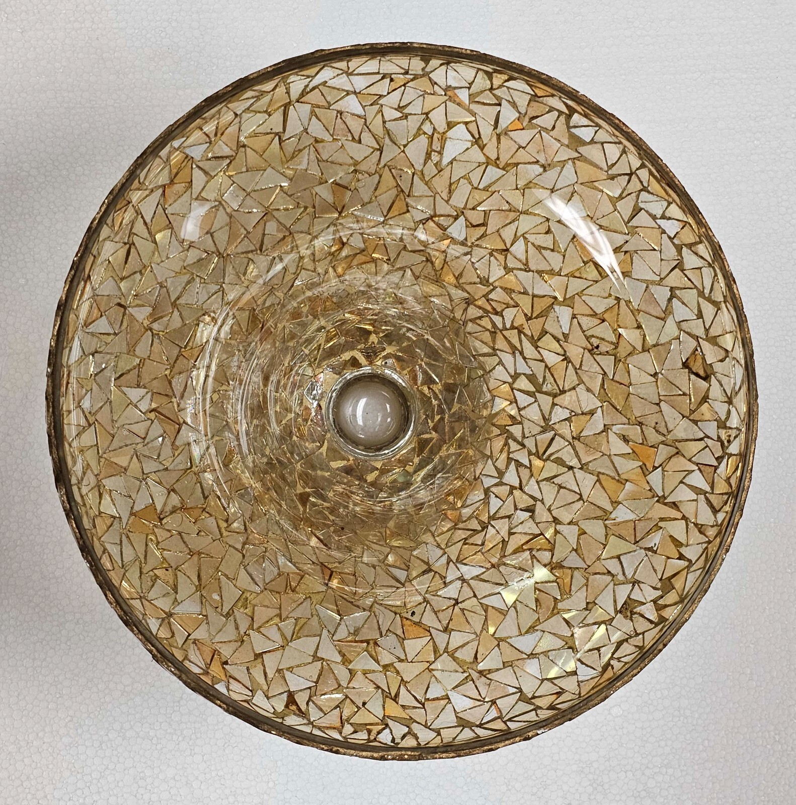 Compote Bowl Gold Mosaic on Glass Triangle Chips 8″Dia 4″High FREE SHIPPING