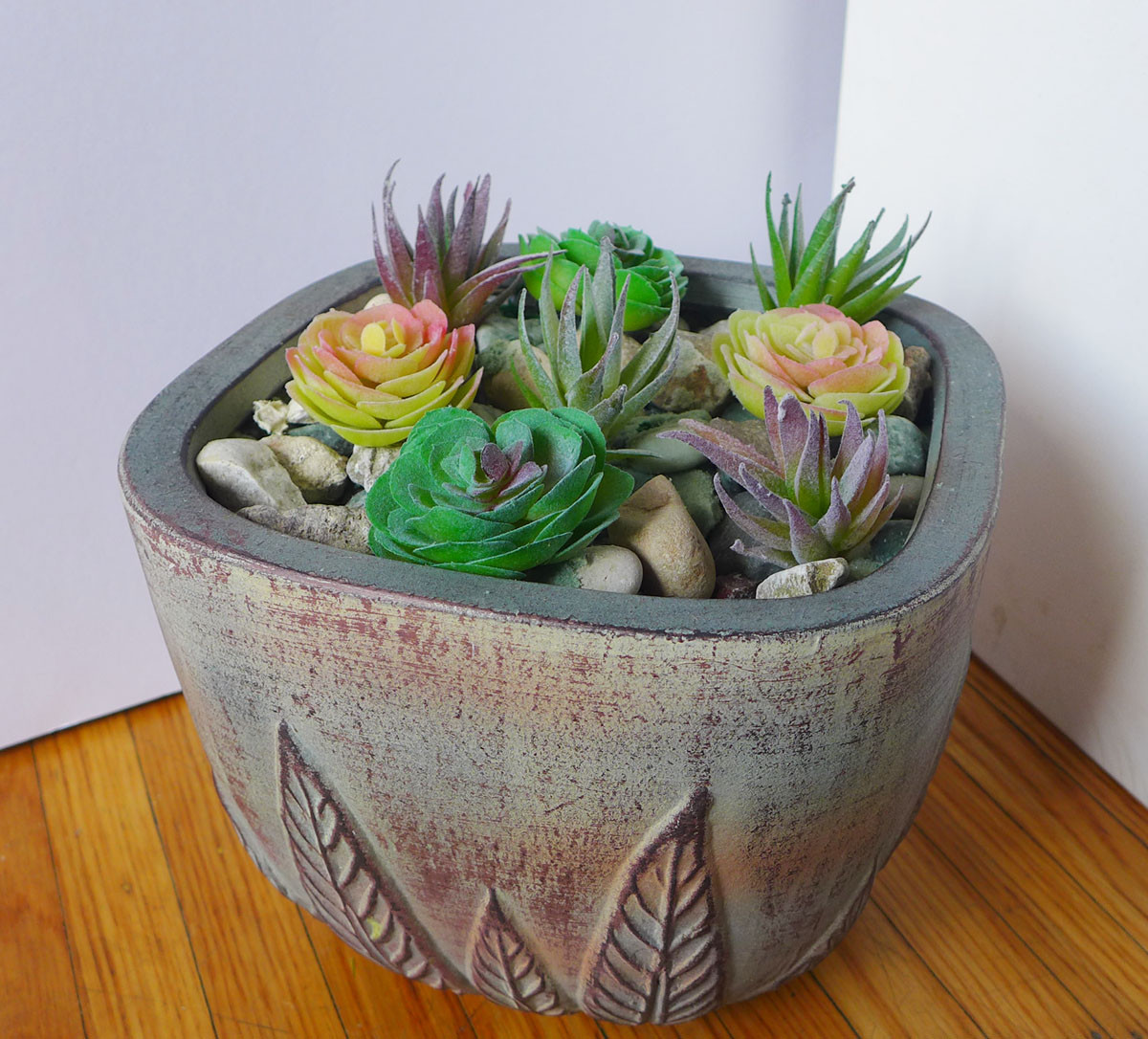 8 Mini Artificial Grass Flocking Rose and aloe Plants (Green Yellow Purple)