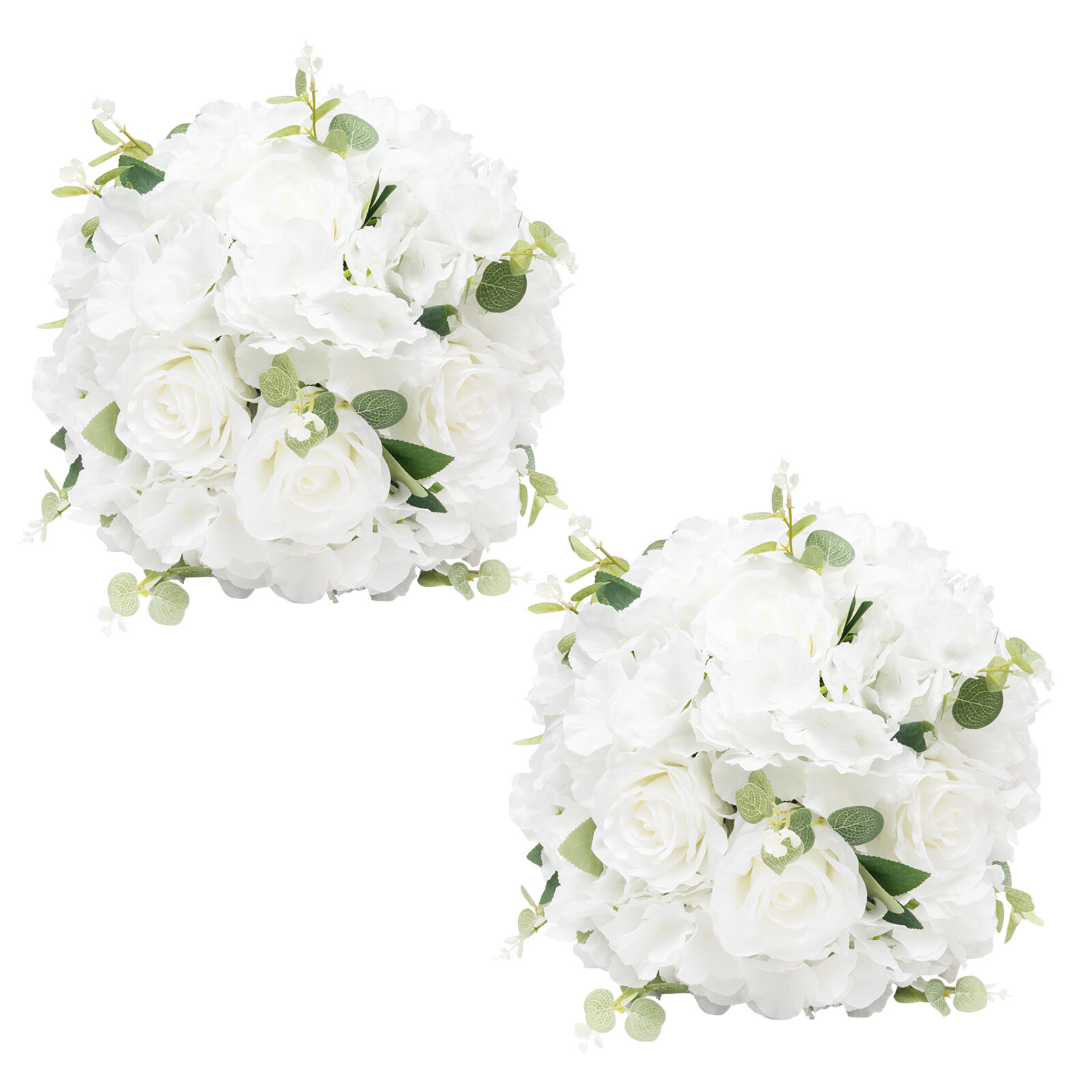 6 Pcs Artificial Silk Flower Balls White & Green for Indoor/Outdoor Party Decor