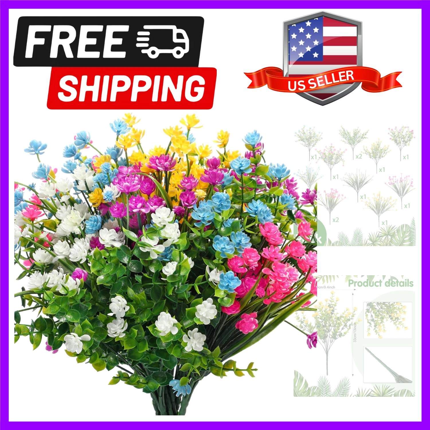 Faux Flower Set – 12 Lifelike UV Resistant Plants for Indoor & Outdoor Elegance