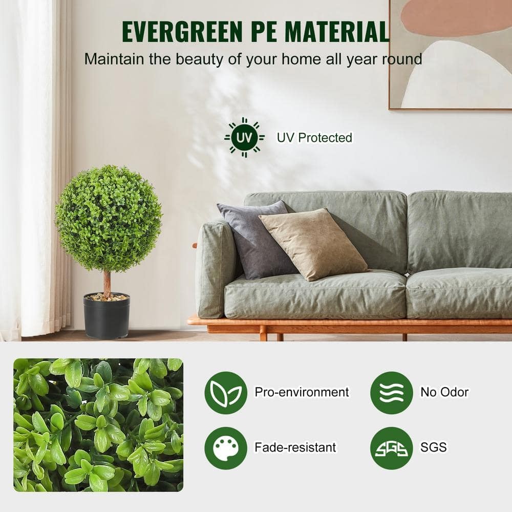 VEVOR 22 in. Green Boxwood Topiaries Ball-Shape Plant, 2-Piece