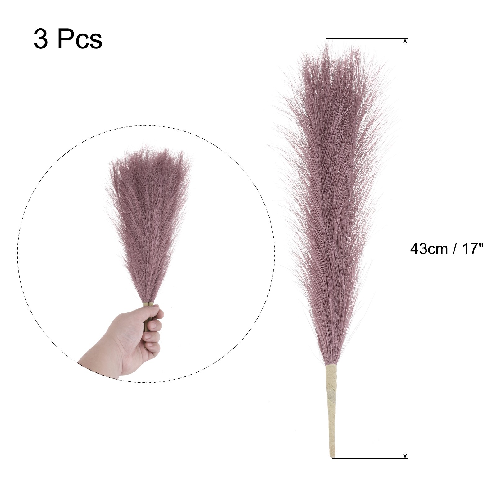 3pcs Dried Faux Pampas Grass 17″ Artificial Pampas Grass Decor Light Purple