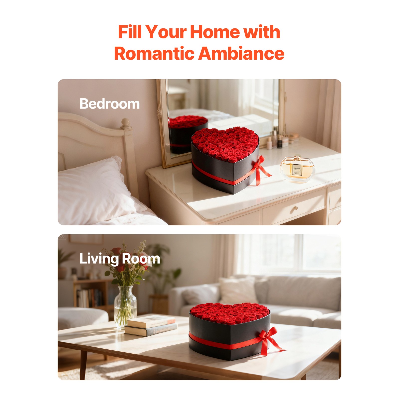 Uimoso Heart-Shaped Box with 50 Preserved Roses – Eternal Red Bouquet