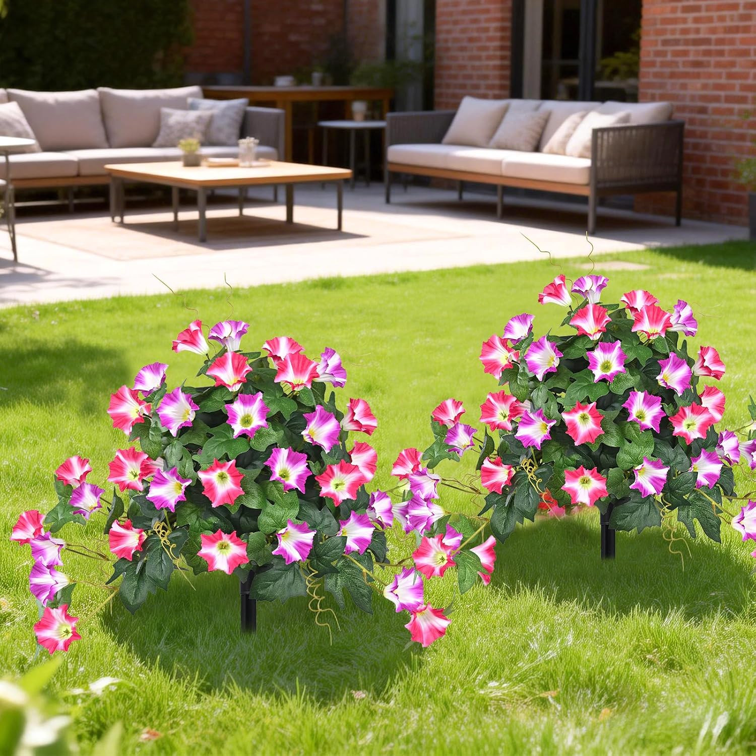 2 Pack 19.7″ UV Resistant Artificial Morning Glory Topiary Ball Trees