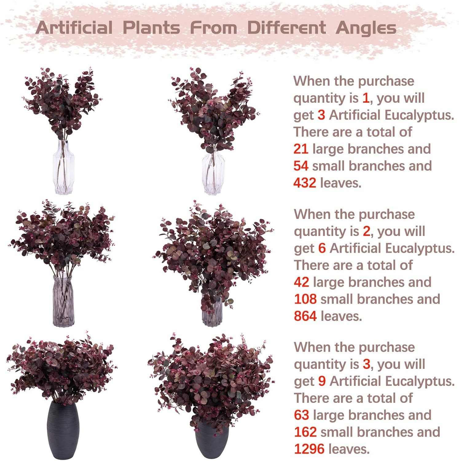 Elegant 3Pcs Wine Red Artificial Eucalyptus Stems – 29″ Indoor & Outdoor Decor