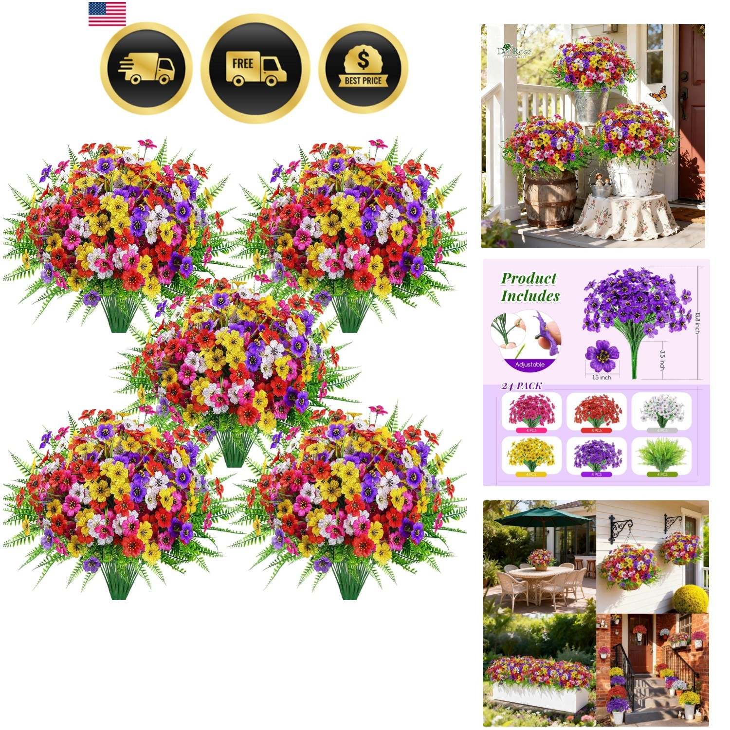 No Maintenance Required: 24 Bundles of Colorful Faux Flowers for Outdoor Spaces