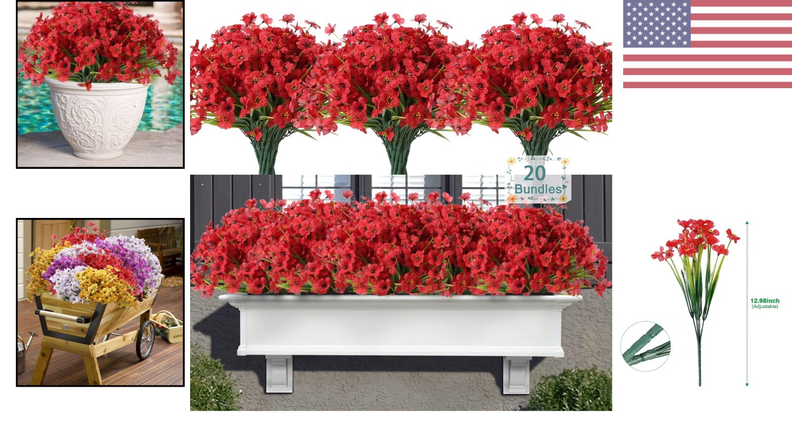 Vibrant 20 Bundle Outdoor Fake Flowers – Low-Maintenance Decor for Patios