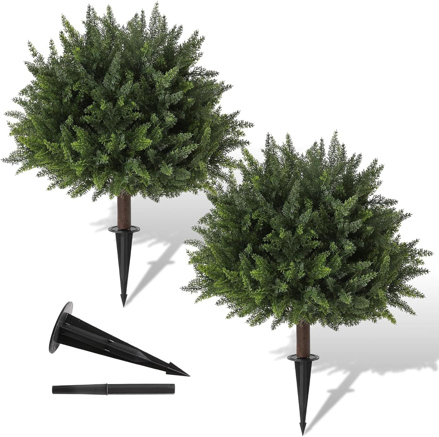 2 Pack 23.6″ UV Resistant Artificial Cedar Topiary for Indoor/Outdoor Decor