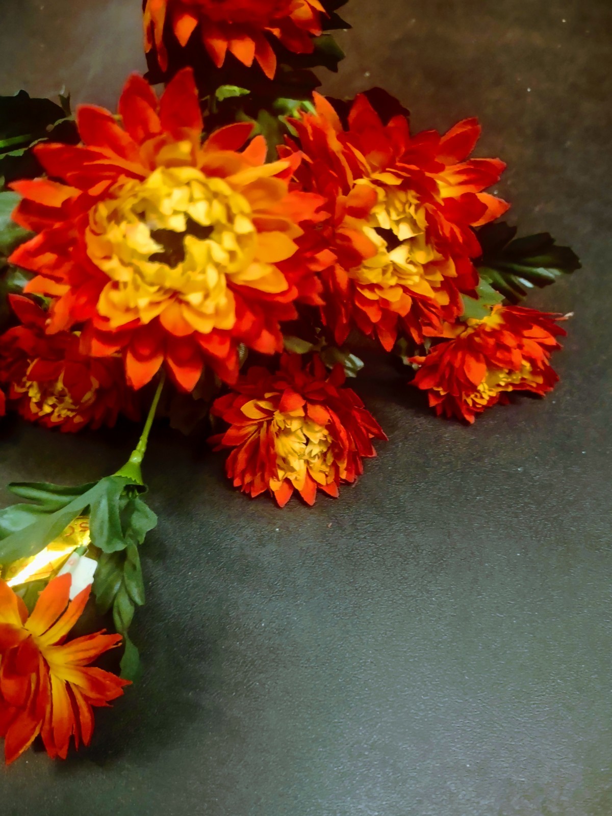 15″ Vintage Silk Strawflower Flower Bush with 10 Stems, Flame Yellow & Orange