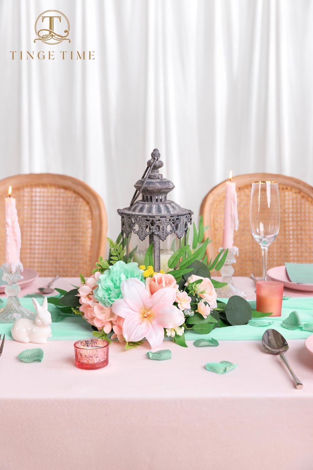 2pcs Artificial Flowers Candelabras Decoration, Mint Green & Pink Floral Swag…