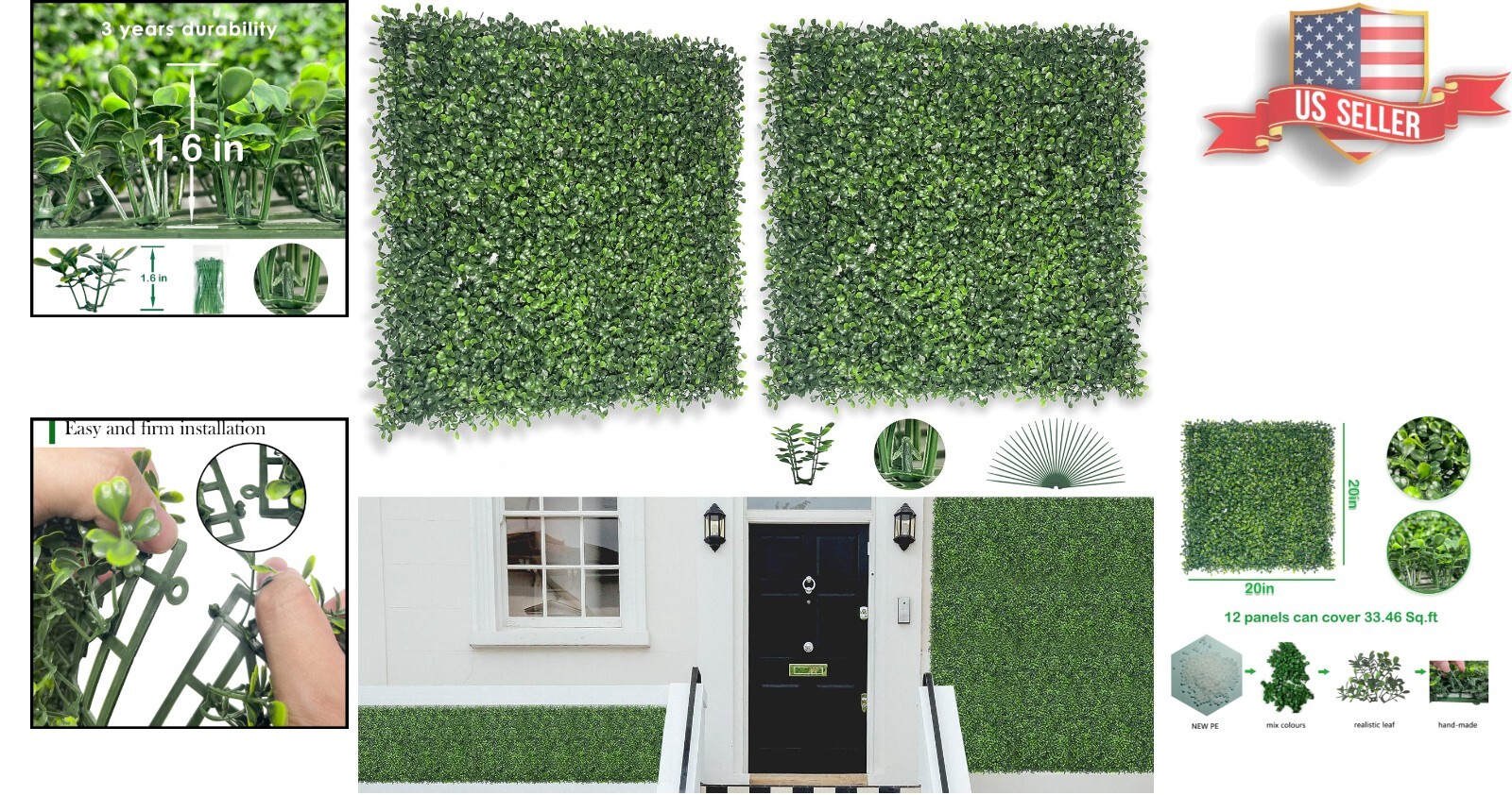 Premium Boxwood Panels – 12 Pack 20″x 20″ – Indoor Privacy & Garden Décor
