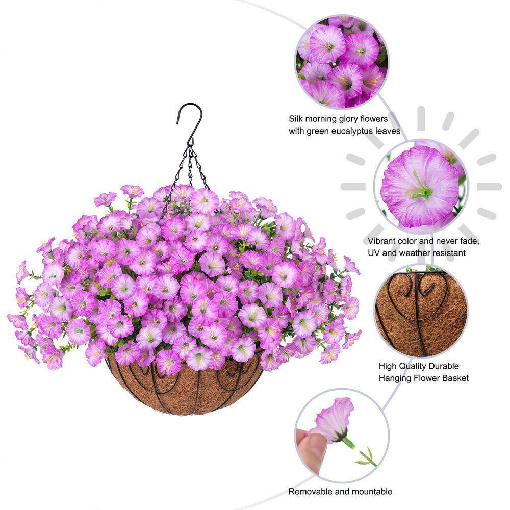 20.5 In. Purple Outdoor Artificial Flower UV Resistant Hanging Plants Flowers Ba