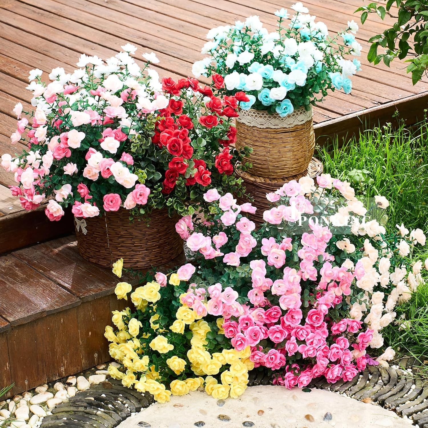 Charming 6 Bundles of UV Resistant Fuchsia Artificial Flowers for Outdoors
