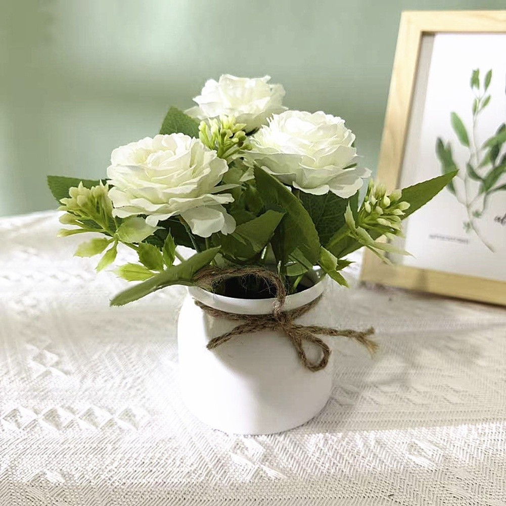 Plastic Potted Chrysanthemum Artificial Flowers for Living Room Desk Decor 15cm