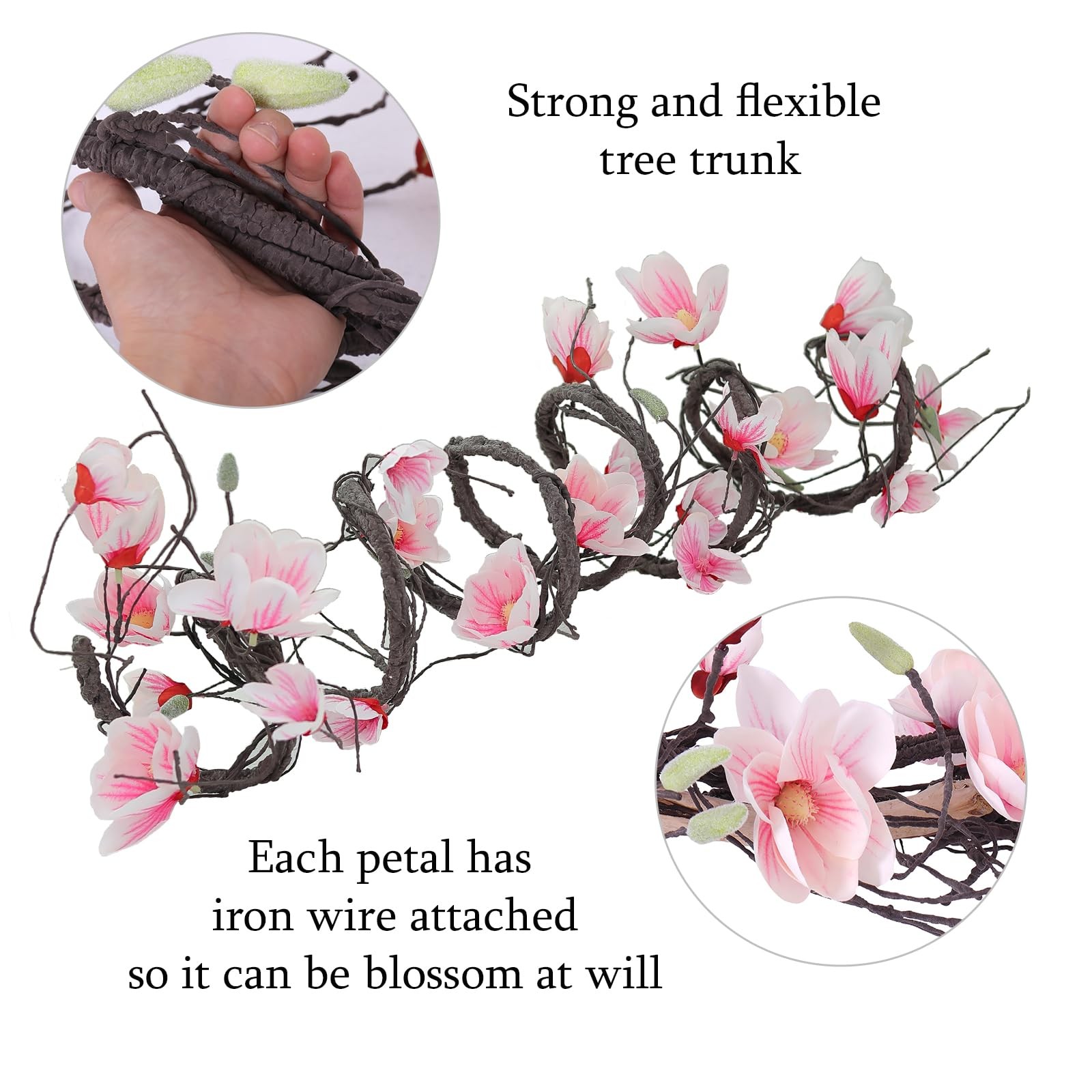 118 inch Artificial Magnolia Orchid Flowers Ivy Vines Garland Fake Tree Branc…