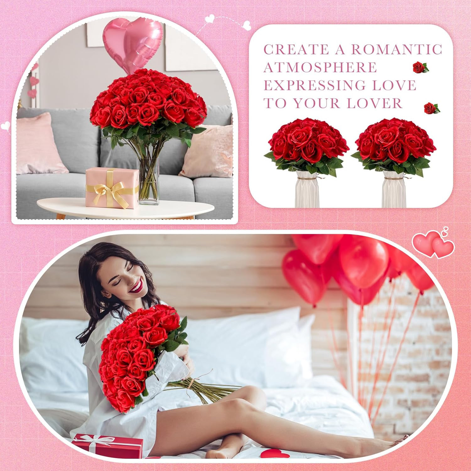 600 Pcs Realistic Red Silk Roses with Long Stem for Weddings & Decor