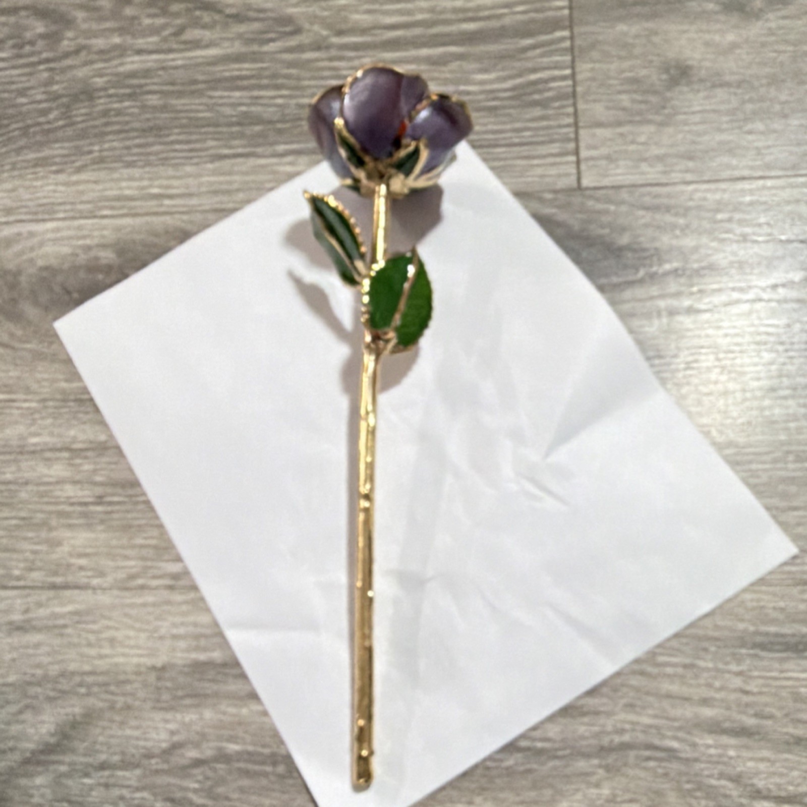 Artificial Metal Rose Flower Stem Purple Gold Green Decorative Floral Decor