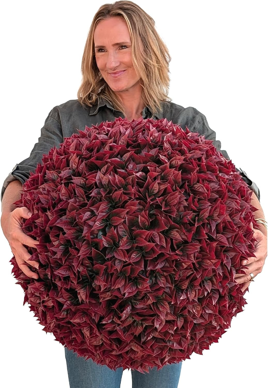23″ XL Topiary Ball – Superior Burgundy Boxwood Style (2 Halves)