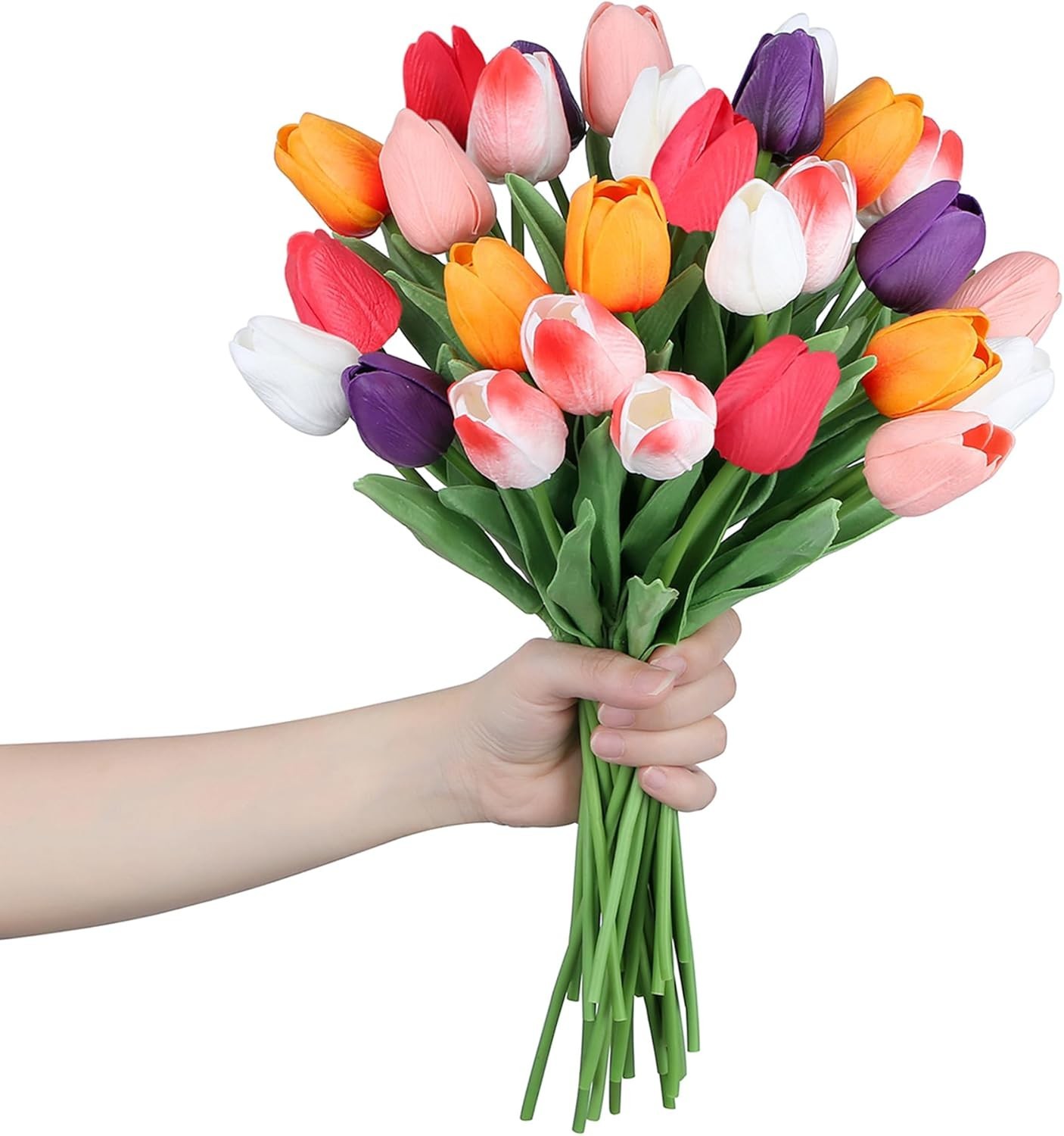 Fake Flowers Tulips Artificial PU Flower 15pcs Real Touch 14″ for Spring East…