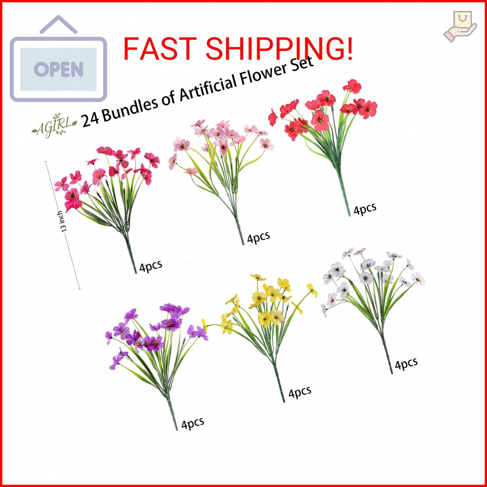 AGIRL 24 Bundles Artificial Flowers for Outdoor,Fake Flowers No Fade Plastic Fau