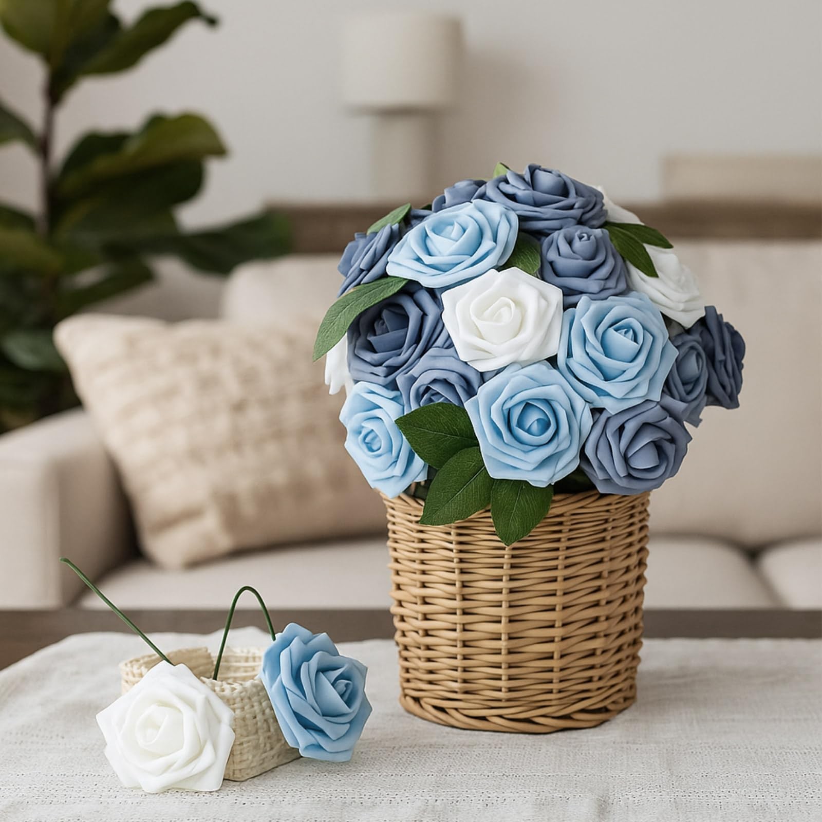100 Pcs Artificial Foam Rose Flower Faux Bouquet Wedding Fake Rose Gift for M…