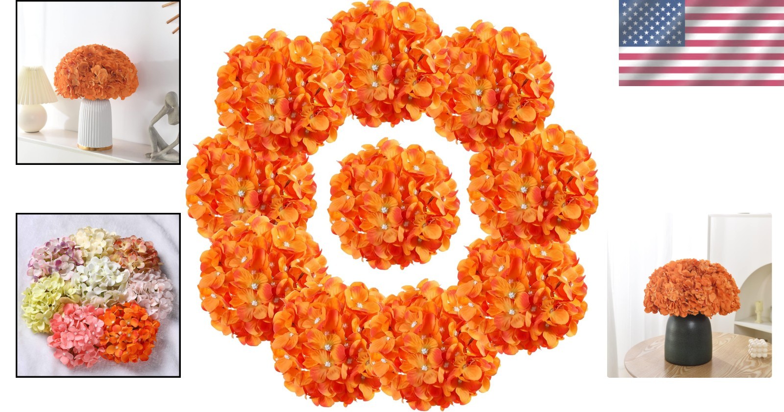 Realistic Silk Hydrangea Flower Heads – 10PCS Orange for Indoor Decor