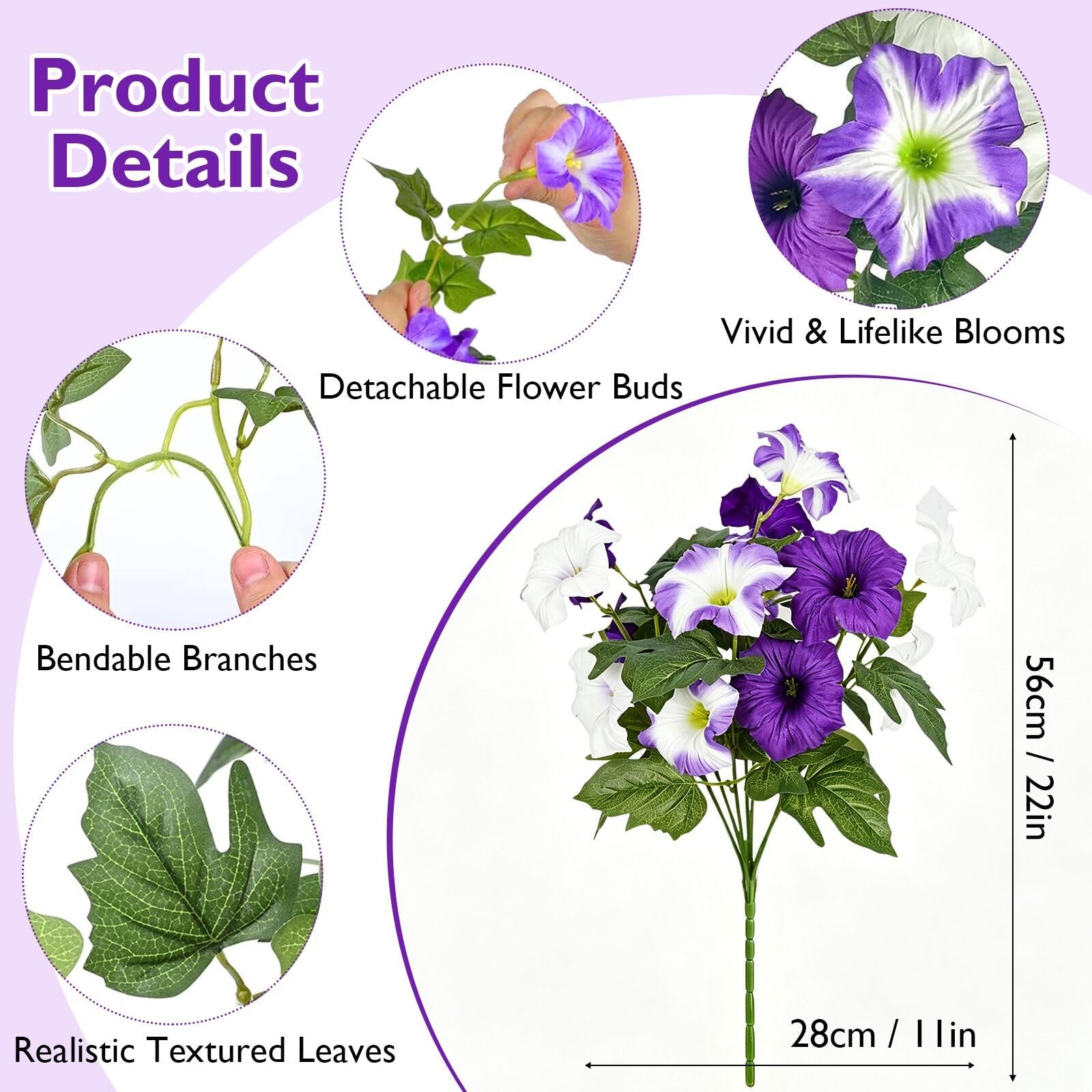 Artificial Flowers for Outdoors, 6 Bundles Fake Flowers Artificial Petunias f…