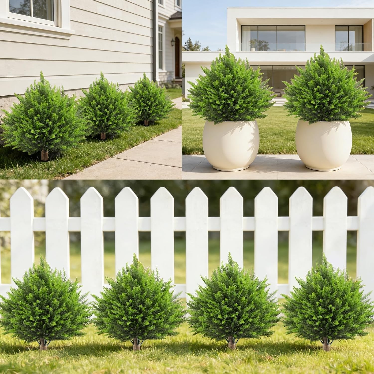 2 Set Artificial Cedar Topiary Ball Trees with Spike, 24″ UV Resistant Fake E…