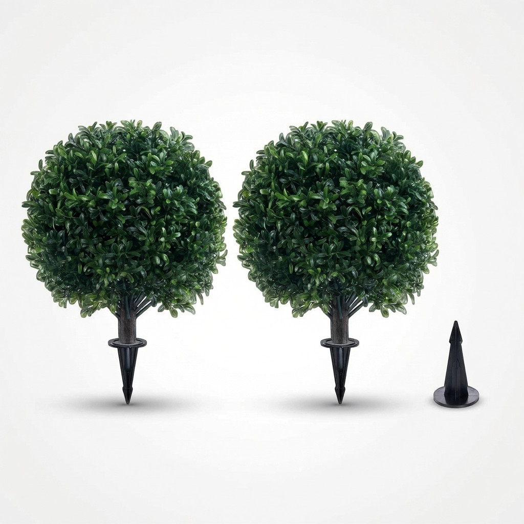 Artificial Boxwood Topiary Ball Bush Set of 2 Outdoor UV Resistant 22″