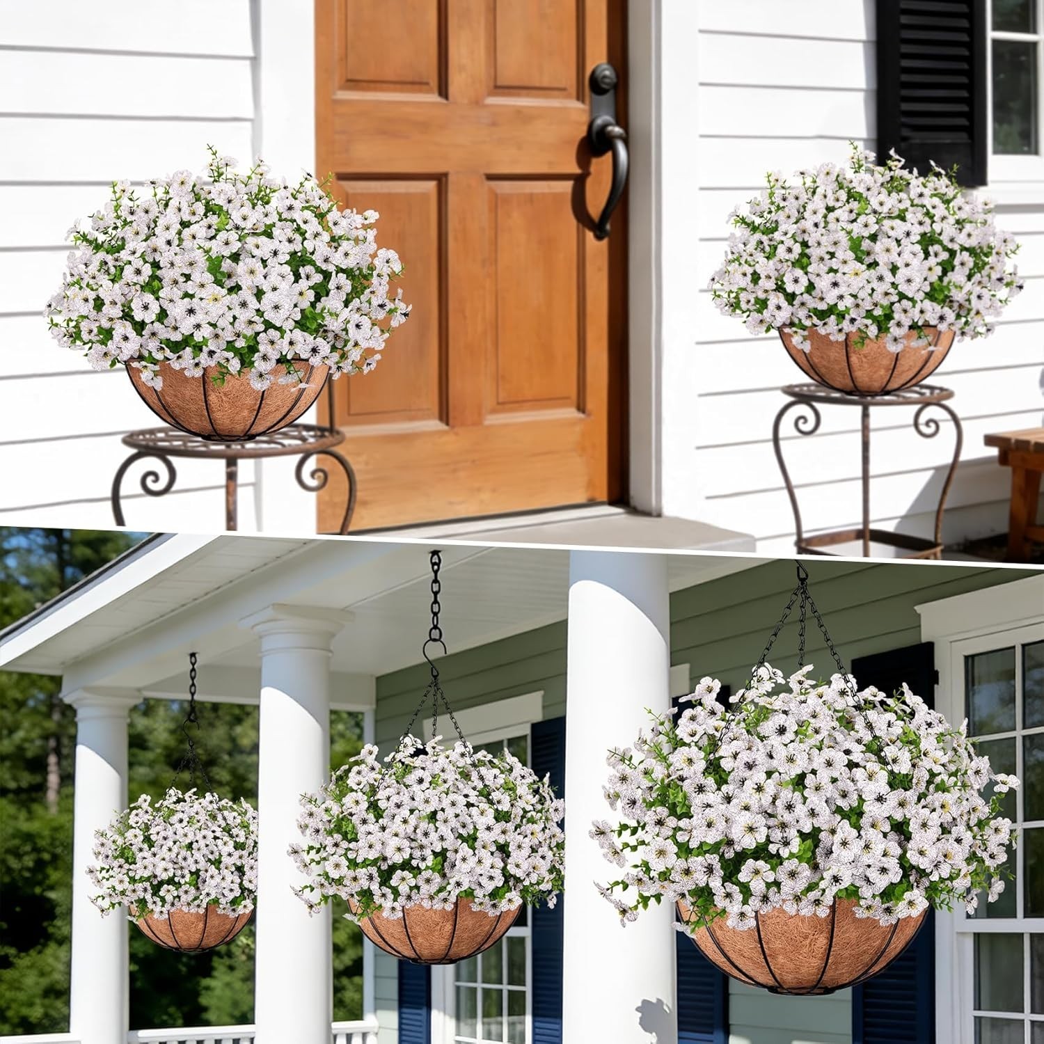 Roberly Artificial Hanging Flowers for Outdoors with Hanging Basket Fake Silk…