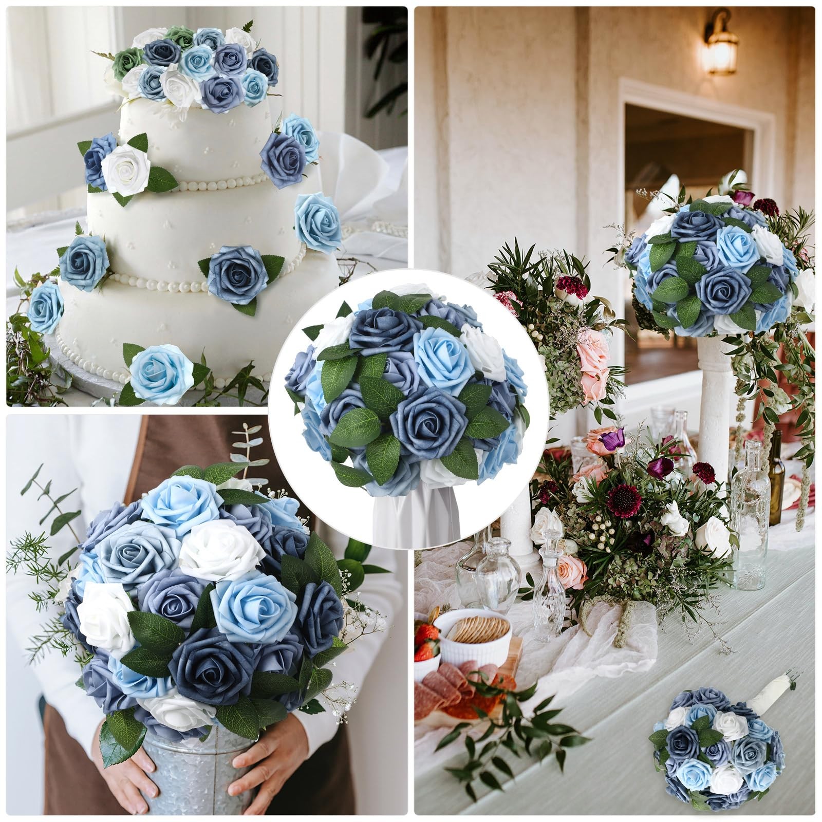 100 Pcs Artificial Foam Rose Flower Faux Bouquet Wedding Fake Rose Gift for M…