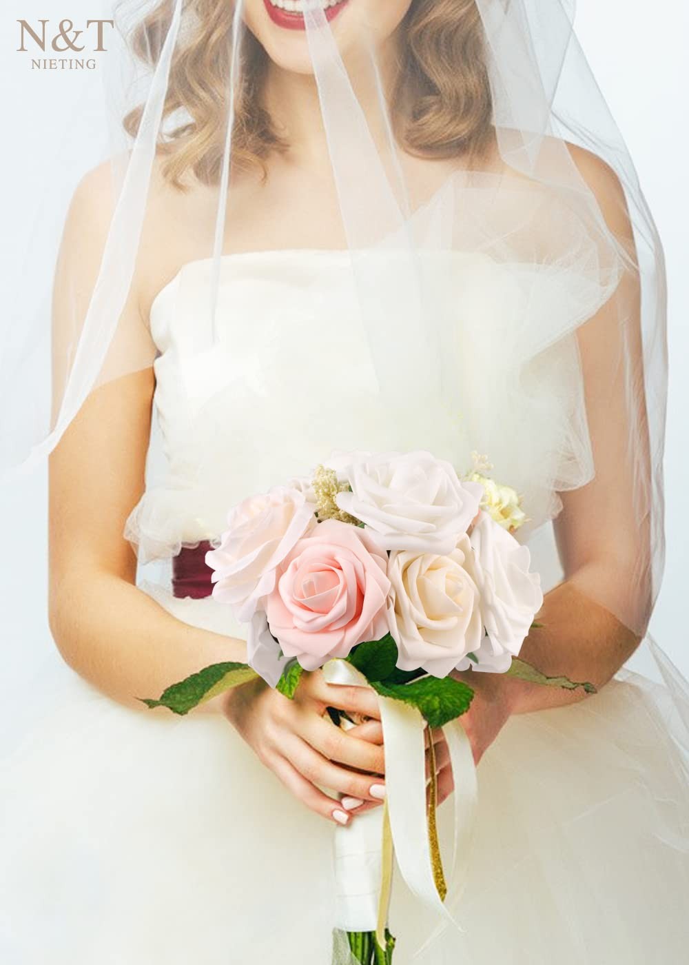 Artificial Flowers 25Pcs Fake Rose Flowers Roses for DIY Wedding Bouquets Cen…