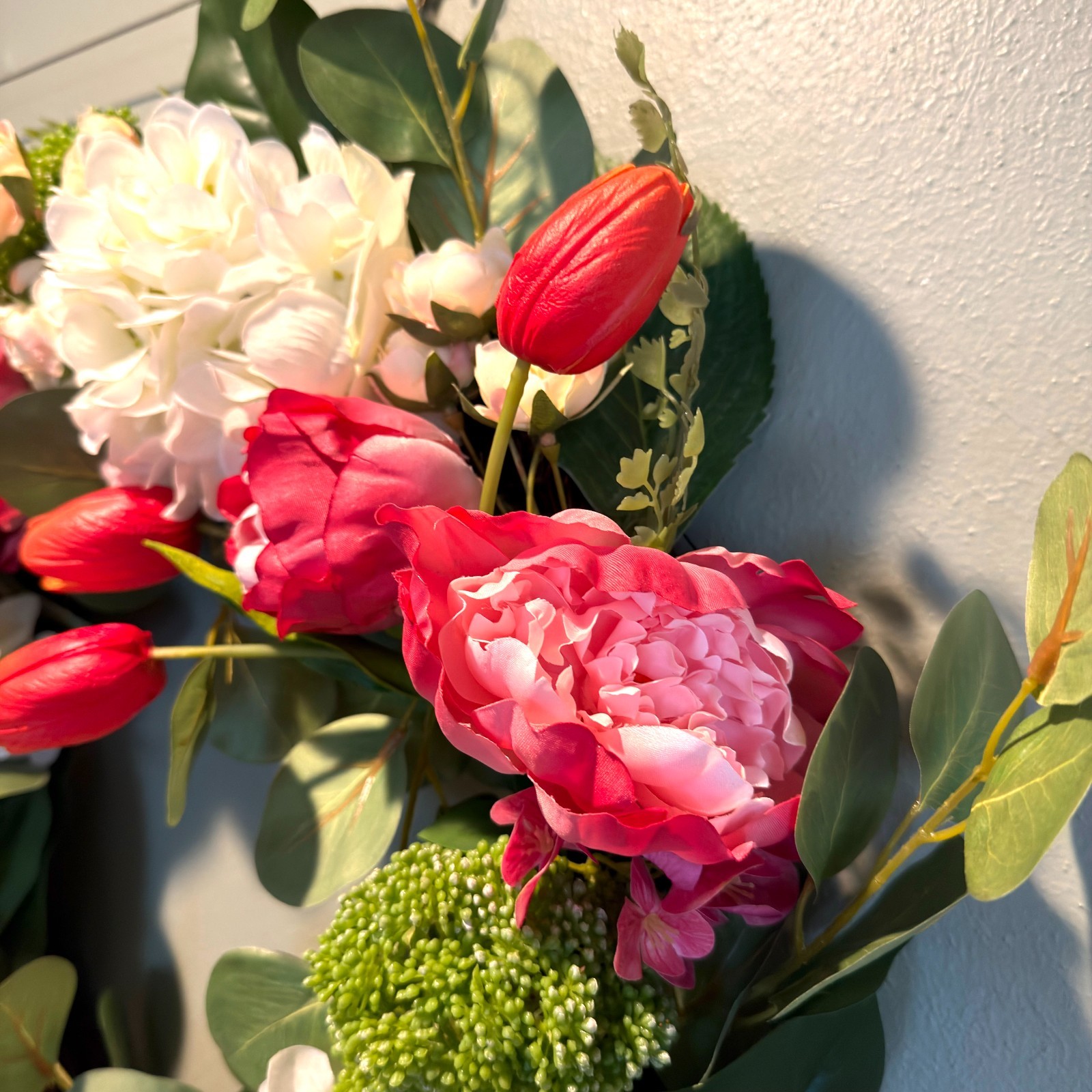Peony Tulip Wreath Spring Flower Front Door Pink White Green Moss Floral Easter