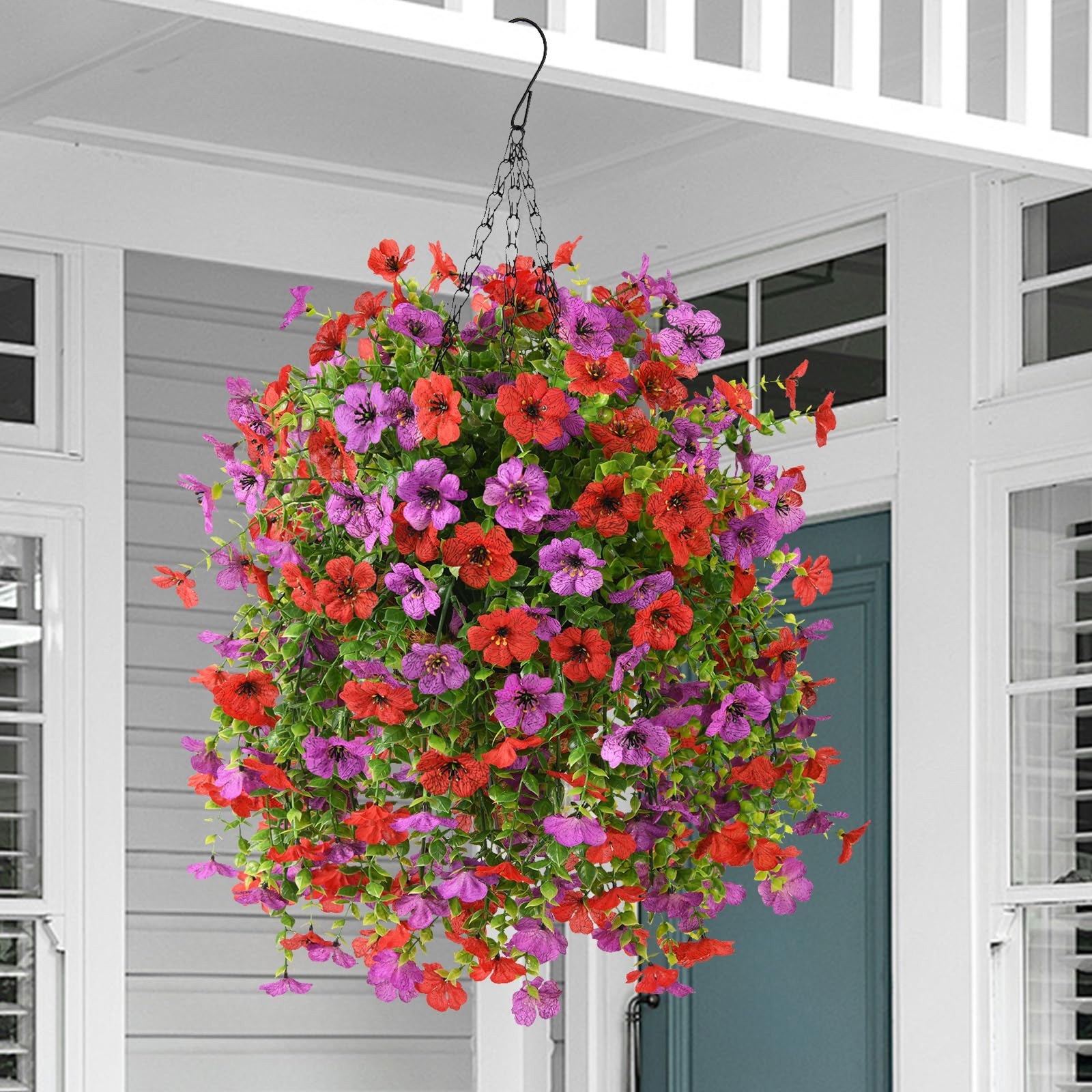 Artificial Hanging Flowers with Basket for Spring Outdoor Decoration 3 Bunche…