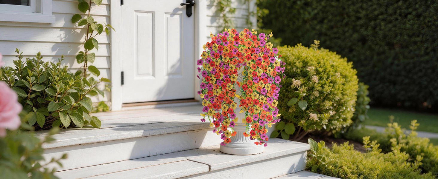 Artificial Hanging Flowers for Outdoors, 6PCS Faux Silk Artificial Flowers for