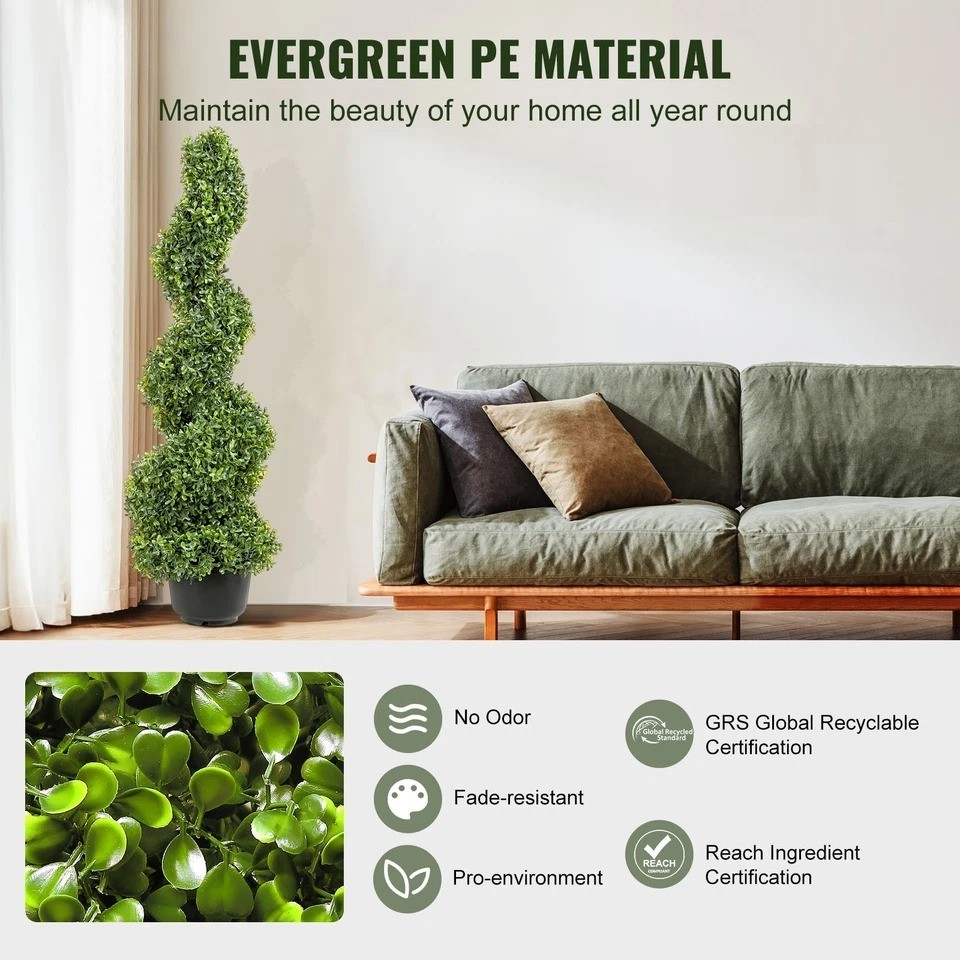 2pcs 4′ Artificial Topiary Spiral Tree Faux Plant In/Outdoor Home Decor