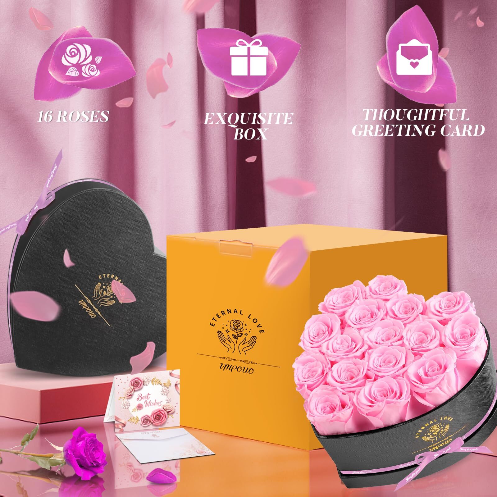 16-Piece Forever Flowers Heart Shape Box – Preserved Roses Birthday Gifts for…