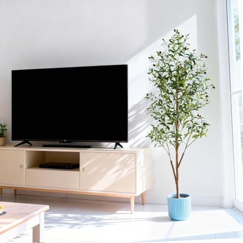 6FT Artificial Olive Tree Indoor, Tall Faux Olive Tree with Pot&Basket, 6ft