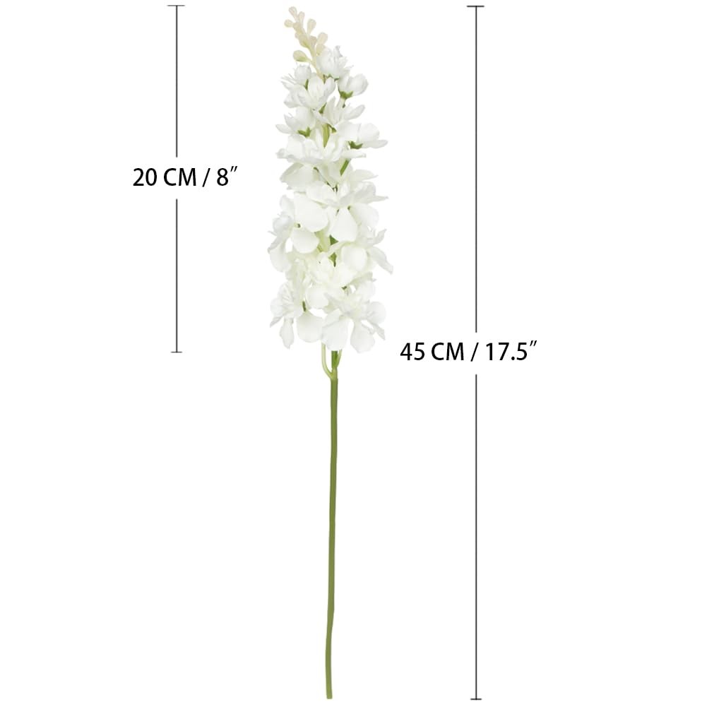 6 PCS White Delphinium Artificial Flowers 17.5 Inch Fake Larkspur Silk Decor