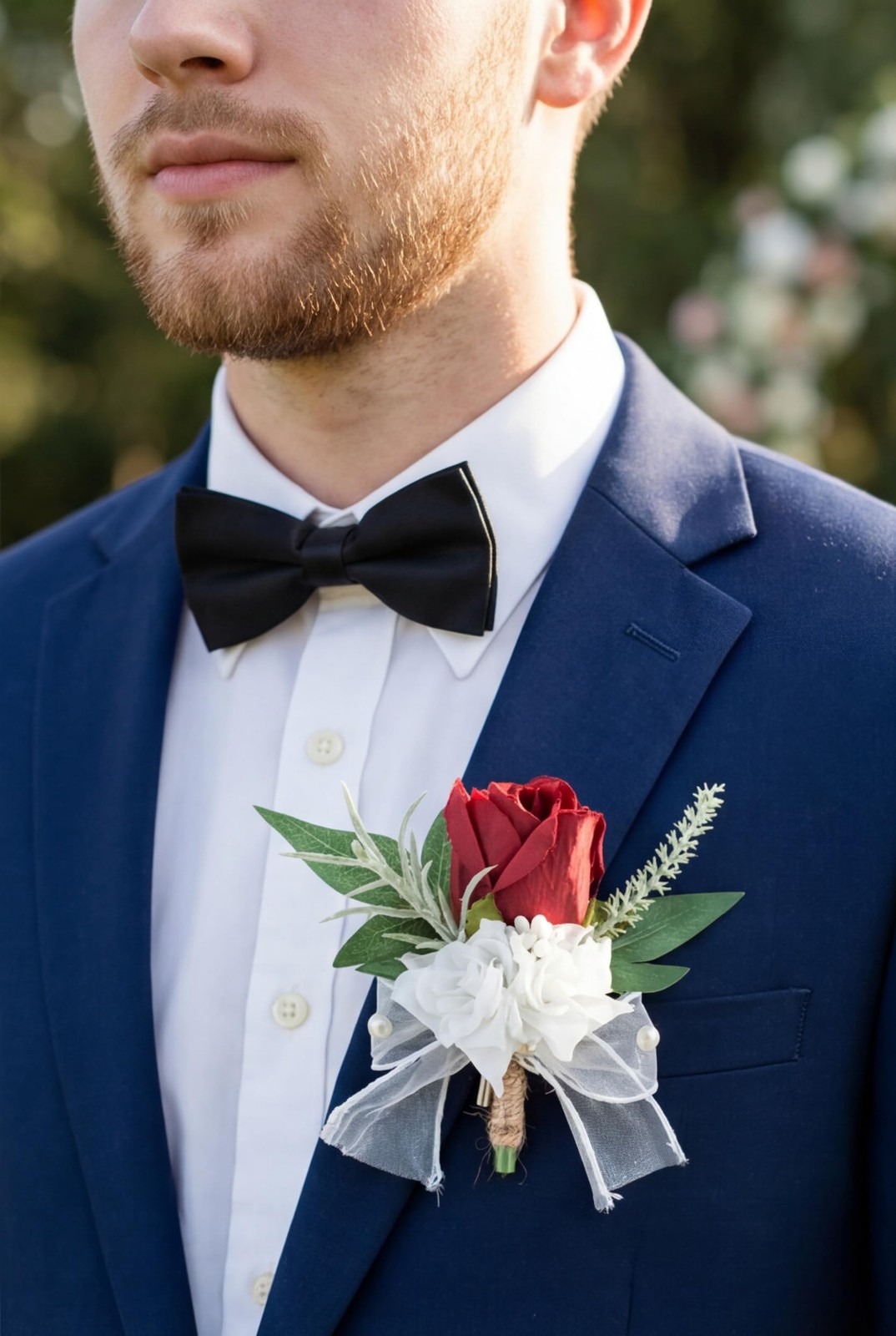 Burgundy Artificial Rose Corsage and Boutonniere Set Wedding Prom Decor