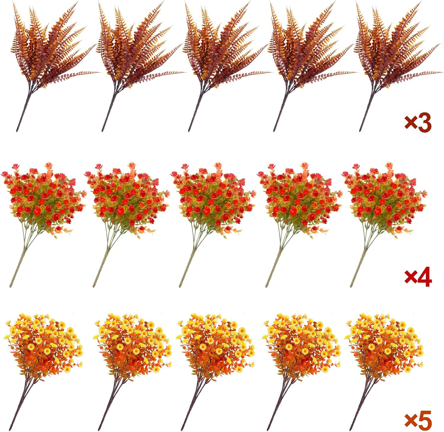 12 Bundles Artificial Fall Flowers for Outdoors Fall Decorations,Uv Resistant
