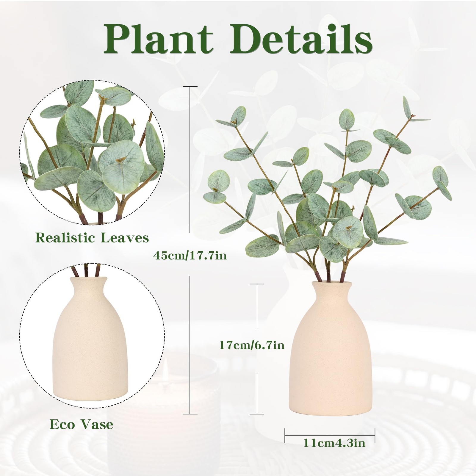 Best 17″ Artificial Eucalyptus Stems Potted Plant,Realistic Indoor Greenery Fake