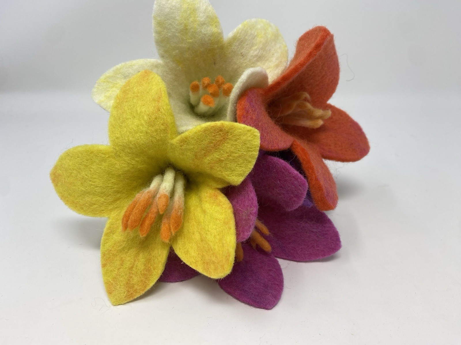 Hand Felted Flowers Bunch of Five ( Made in Nepal)