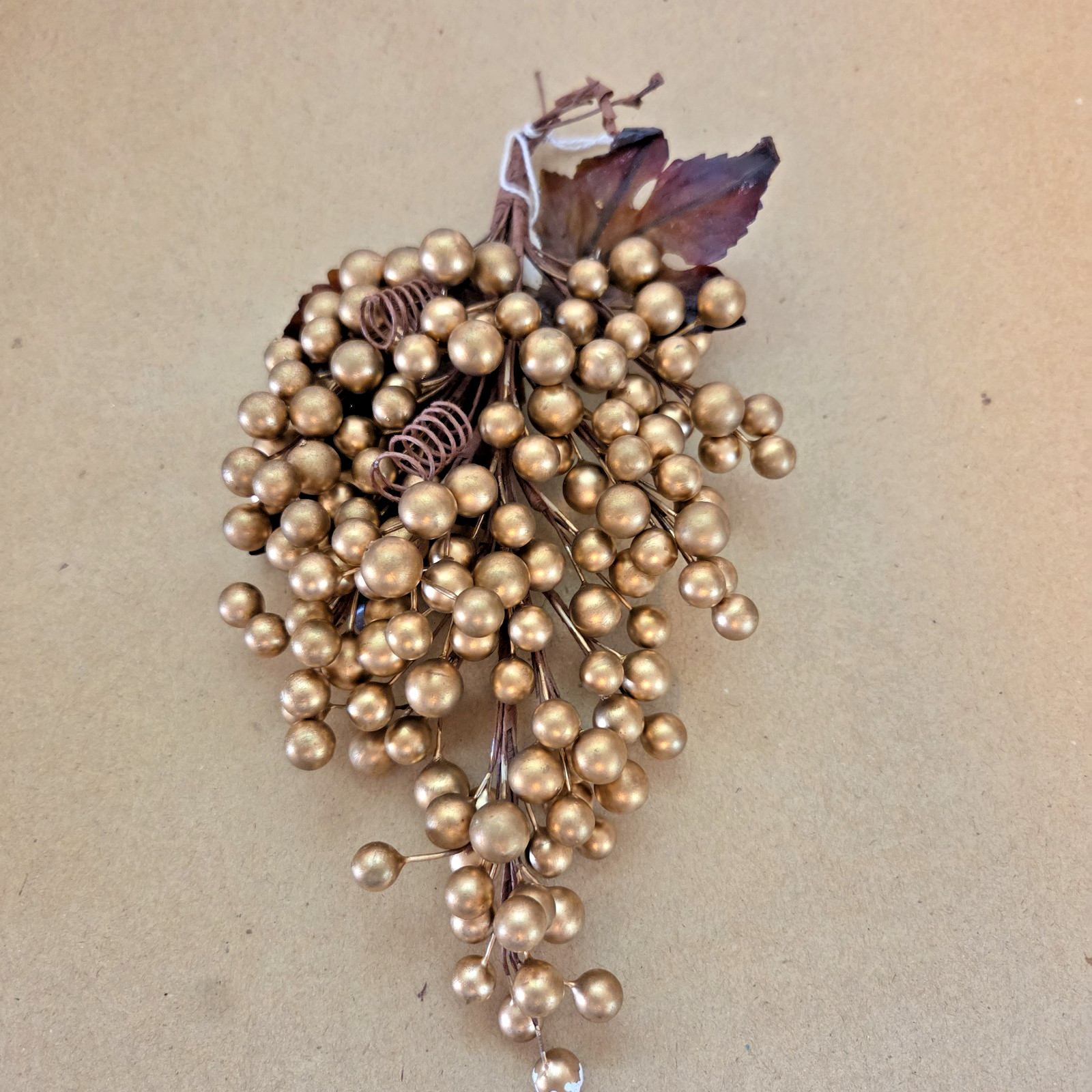 Gold Berries Vtg Leaf Pick Stems Lot of 10 Artificial Floral Holiday Craft Decor
