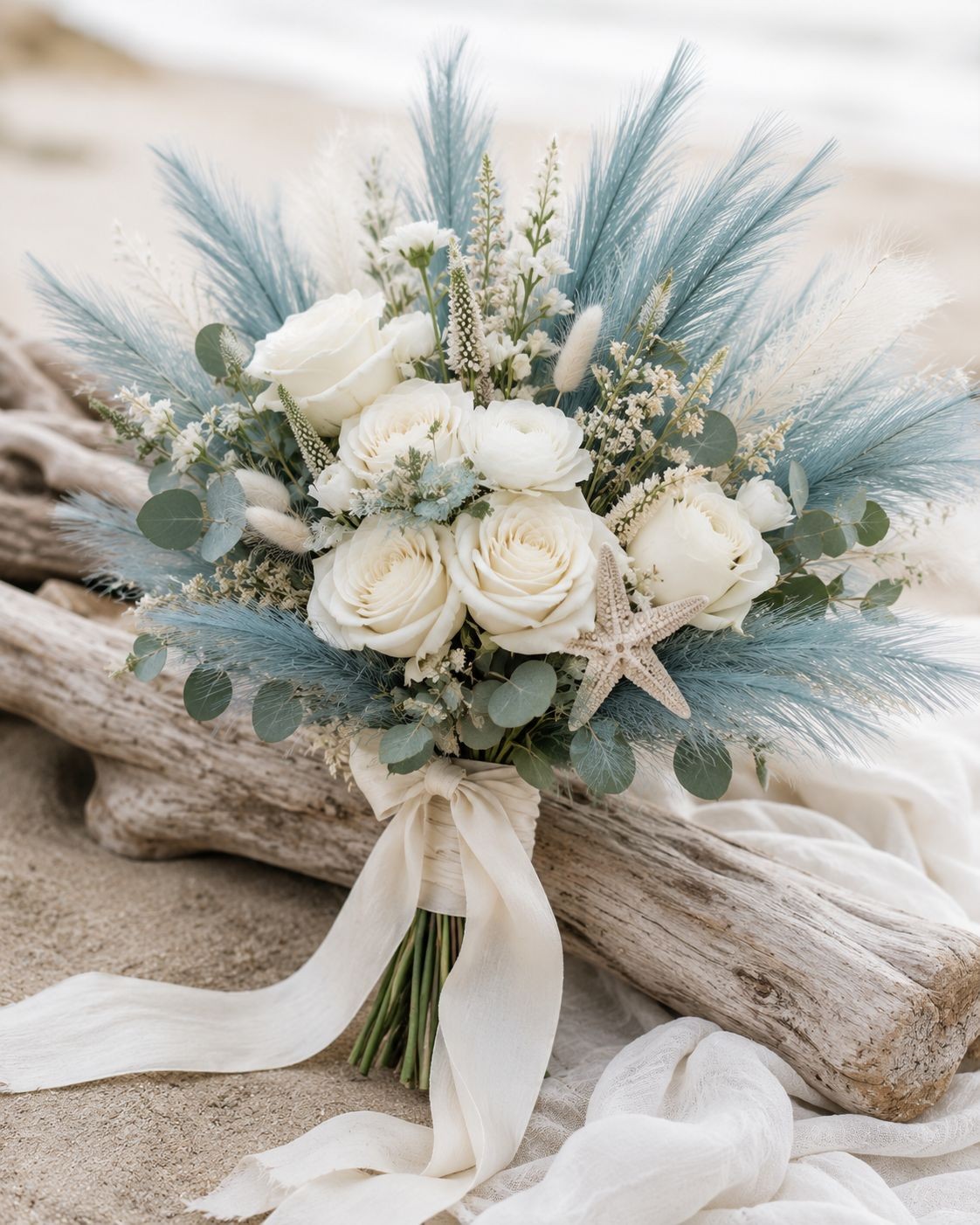 Smoky Teal Faux Pampas Grass Blue Pampas Stems Coastal Decor Boho Decor Wedding