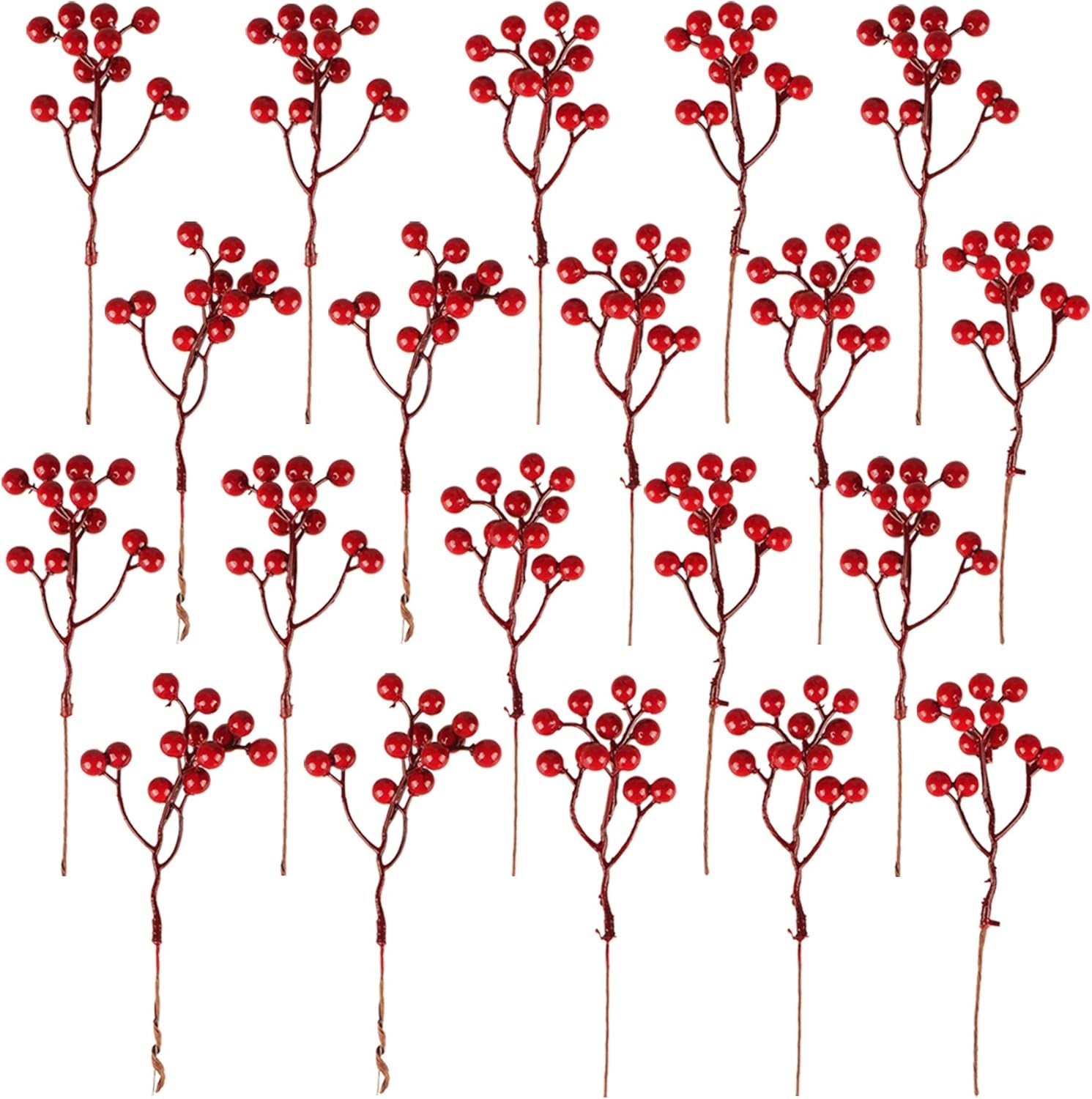 20pcs 7in Artificial Red Berry Picks for Xmas Tree & Wreath Decor