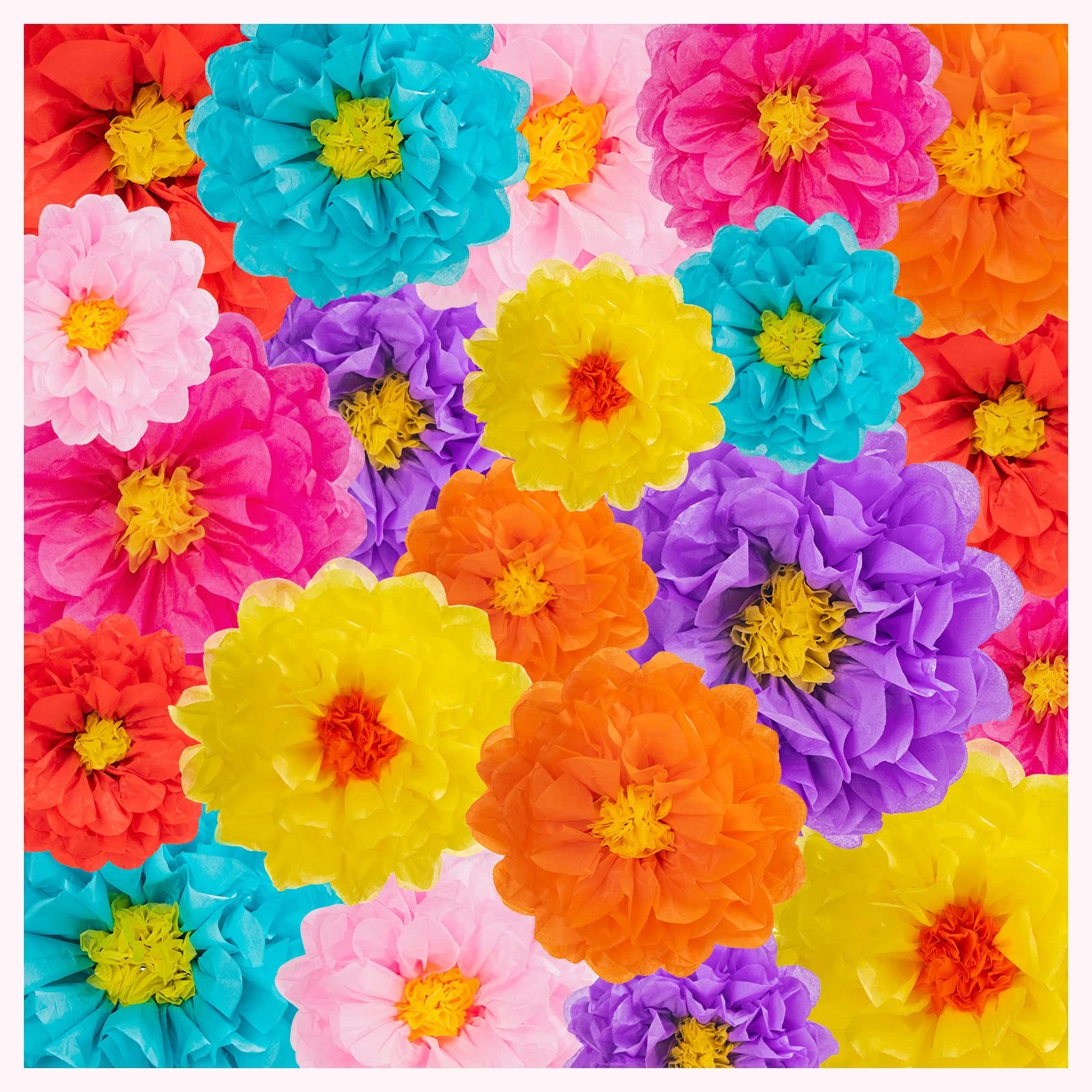 21 PCS Mexican Paper Flowers 7 Colors 3 Sizes Fiesta Tissue Flower for Party