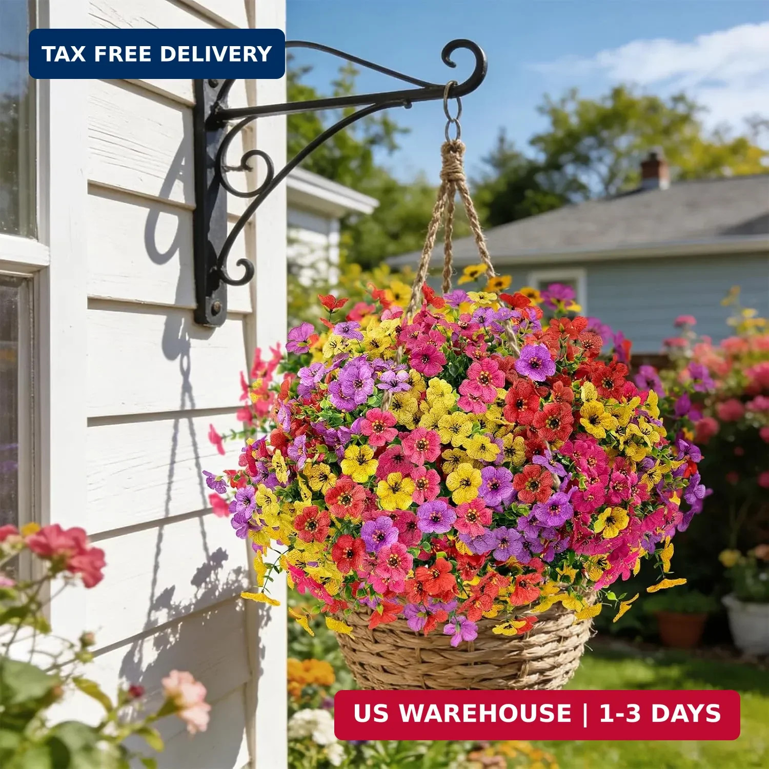 12 Bundles Artificial Flowers for Outdoors, Fake Silk Plastic Flowers for Outsid