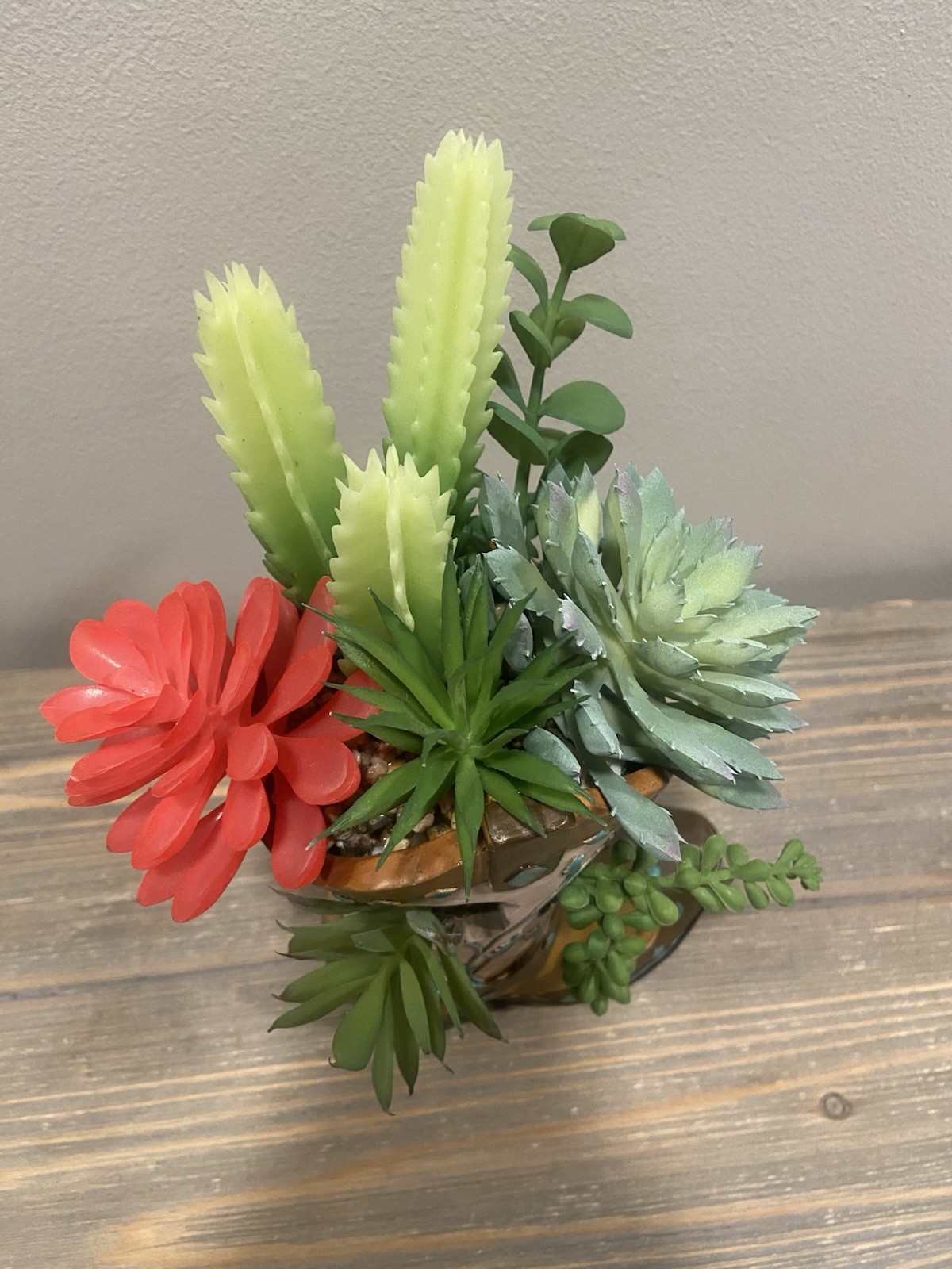 COWBOY BOOT PLANTER WITH ARTIFICIAL SUCCULENTS