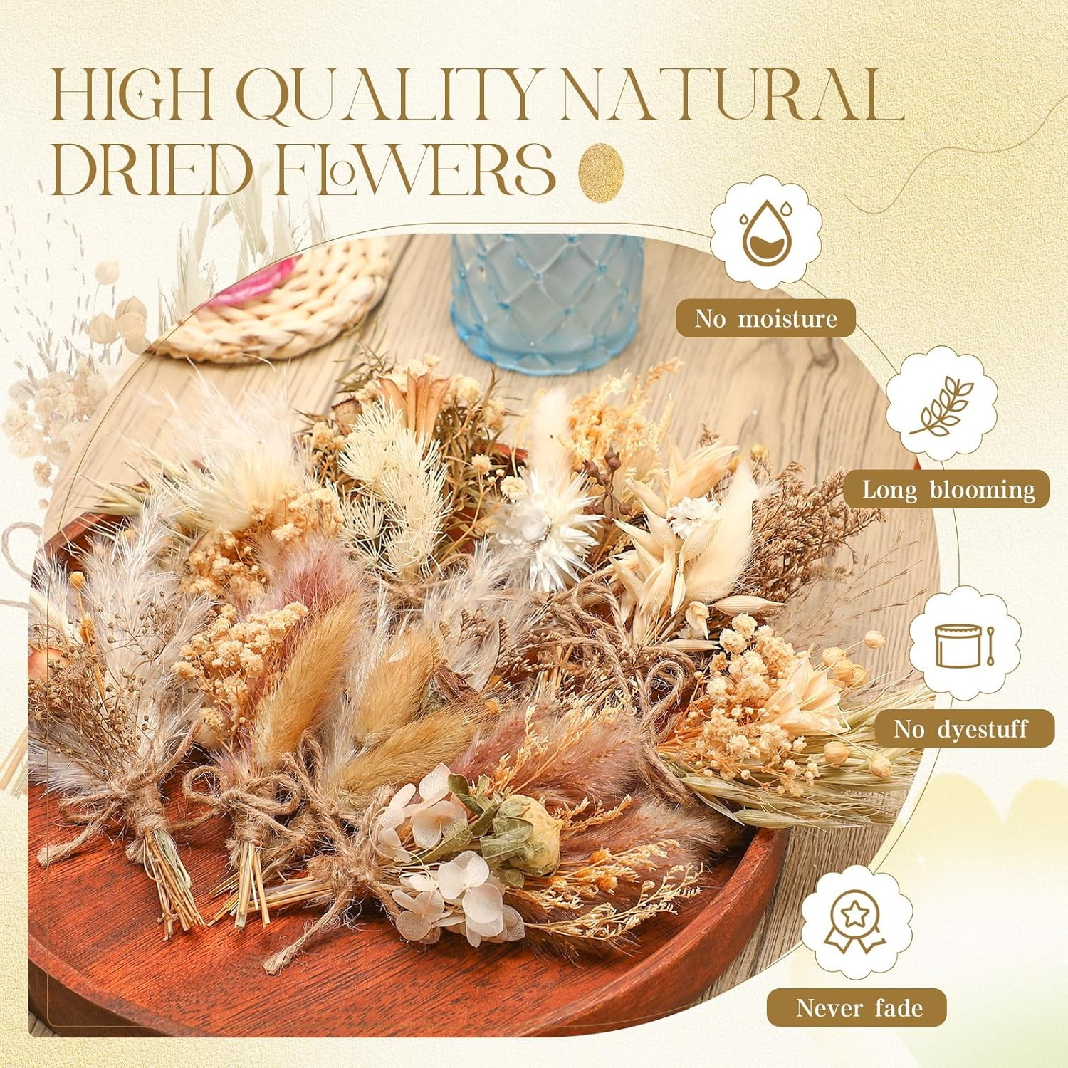 12 Pcs Boho Dried Flower Bouquet Mini Wedding Handmade Dry Flowers Decor for Vas
